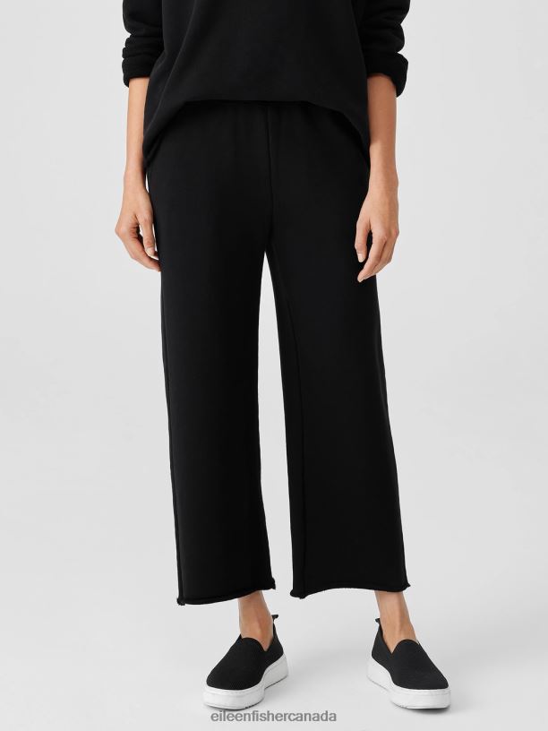 EILEEN FISHER Organic Cotton French Terry Straight Pant Easy Fit Cropped Length Women BLACK Clothing 024FN671