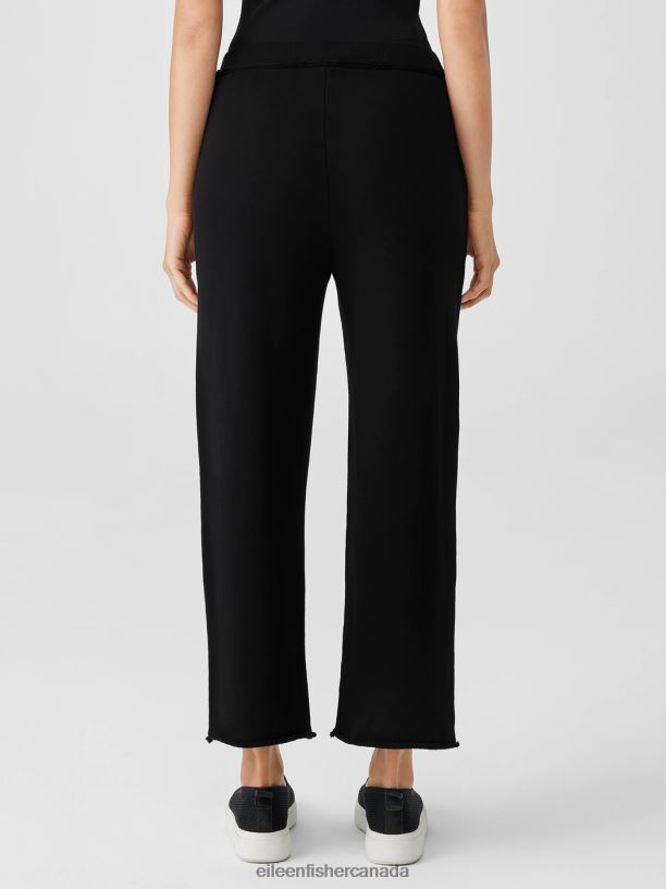 EILEEN FISHER Organic Cotton French Terry Straight Pant Easy Fit Cropped Length Women BLACK Clothing 024FN671