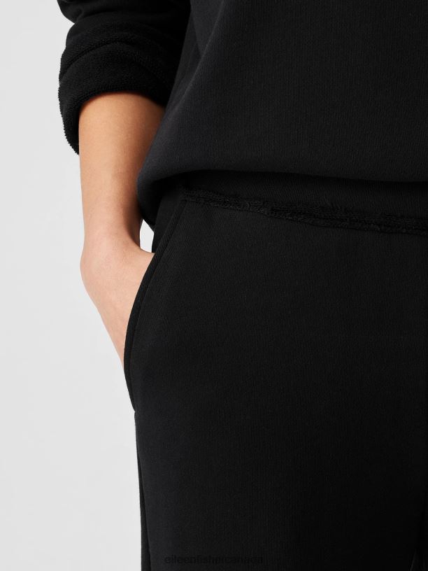 EILEEN FISHER Organic Cotton French Terry Straight Pant Easy Fit Cropped Length Women BLACK Clothing 024FN671