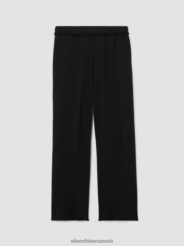 EILEEN FISHER Organic Cotton French Terry Straight Pant Easy Fit Cropped Length Women BLACK Clothing 024FN671