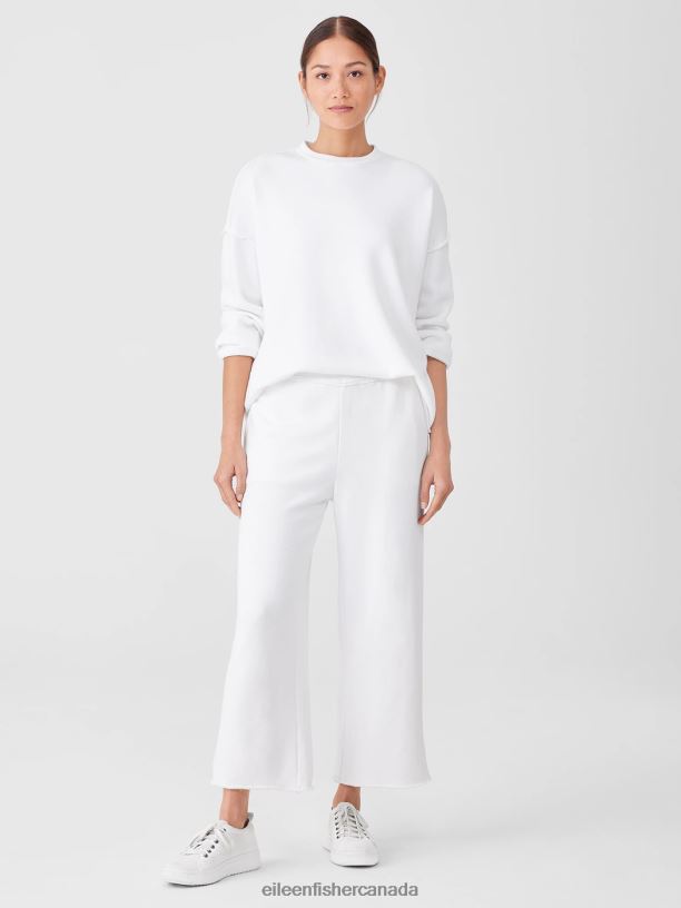EILEEN FISHER Organic Cotton French Terry Straight Pant Easy Fit Cropped Length Women WHITE Clothing 024FN672