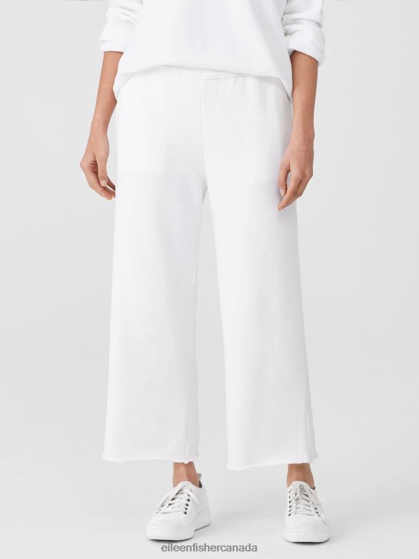 EILEEN FISHER Organic Cotton French Terry Straight Pant Easy Fit Cropped Length Women WHITE Clothing 024FN672