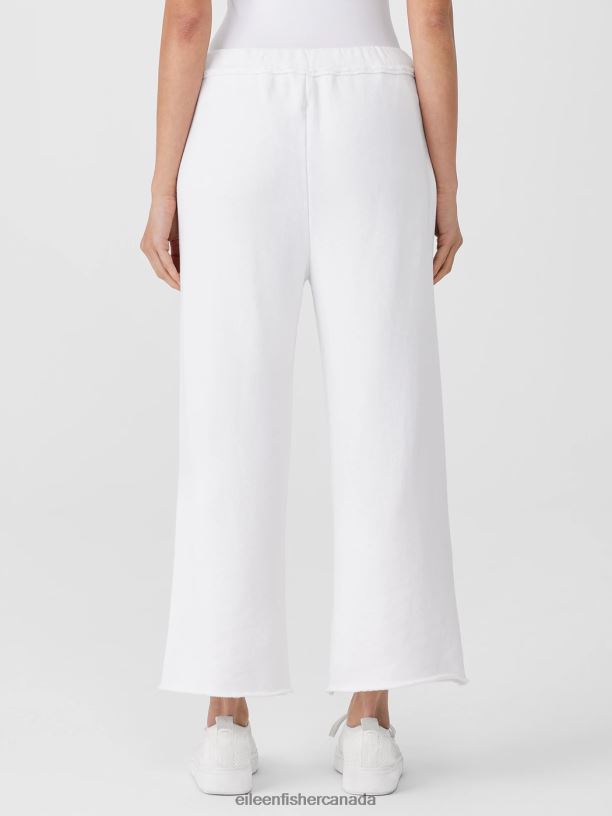 EILEEN FISHER Organic Cotton French Terry Straight Pant Easy Fit Cropped Length Women WHITE Clothing 024FN672