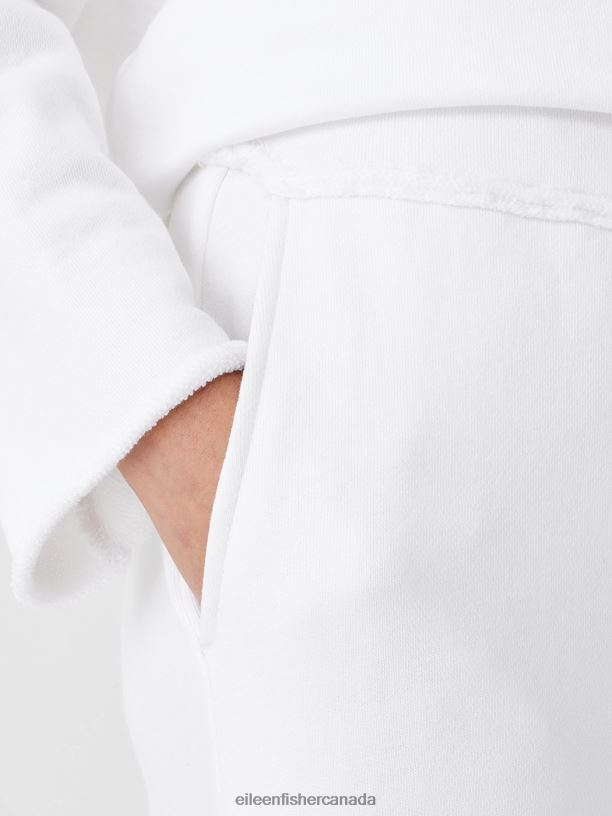 EILEEN FISHER Organic Cotton French Terry Straight Pant Easy Fit Cropped Length Women WHITE Clothing 024FN672