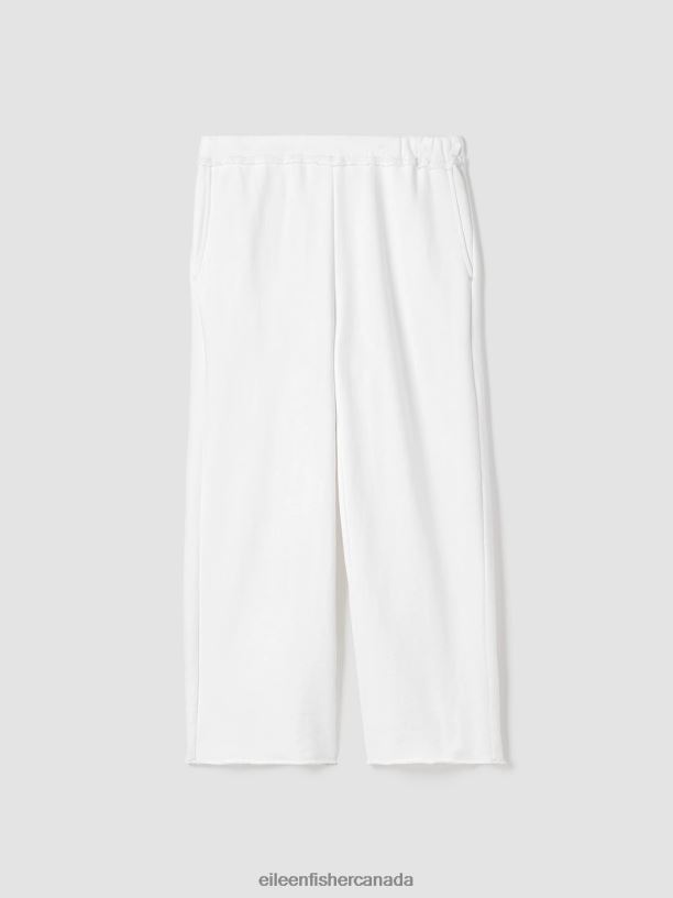 EILEEN FISHER Organic Cotton French Terry Straight Pant Easy Fit Cropped Length Women WHITE Clothing 024FN672
