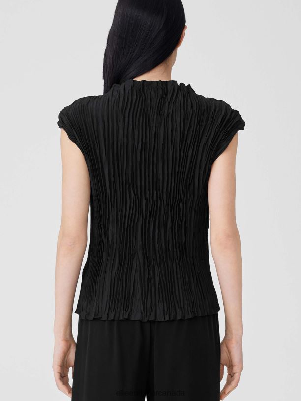 EILEEN FISHER Silk Georgette Crepe Pant with Slits Easy Fit Ankle Length Women BLACK Clothing 024FN593