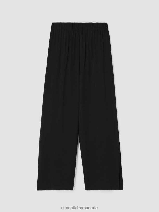 EILEEN FISHER Silk Georgette Crepe Pant with Slits Easy Fit Ankle Length Women BLACK Clothing 024FN593