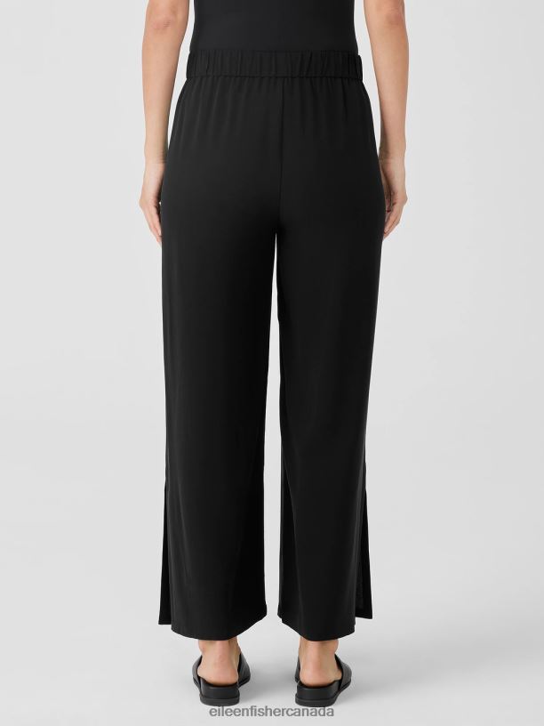EILEEN FISHER Silk Georgette Crepe Pant with Slits Easy Fit Ankle Length Women BLACK Clothing 024FN593