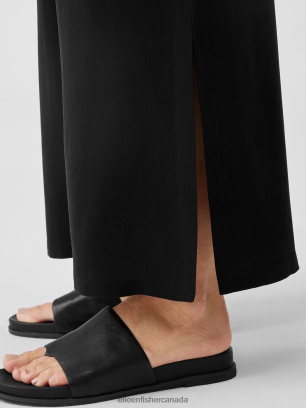 EILEEN FISHER Silk Georgette Crepe Pant with Slits Easy Fit Ankle Length Women BLACK Clothing 024FN593