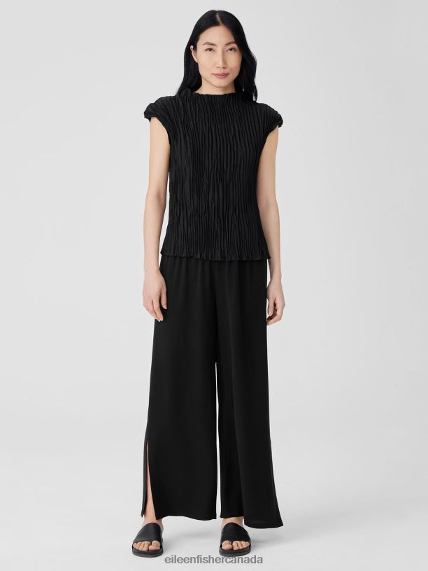 EILEEN FISHER Silk Georgette Crepe Pant with Slits Easy Fit Ankle Length Women BLACK Clothing 024FN593