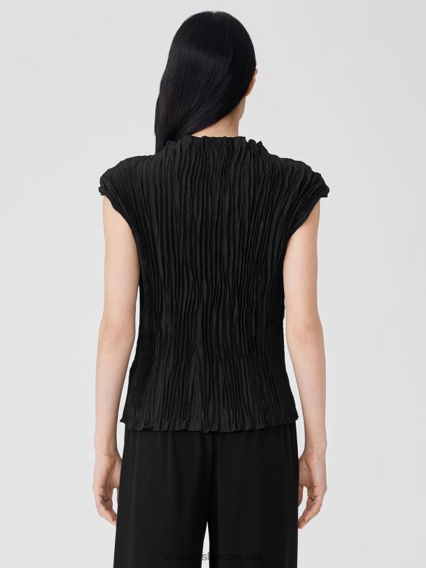 EILEEN FISHER Silk Georgette Crepe Pant with Slits Easy Fit Ankle Length Women BLACK Clothing 024FN593