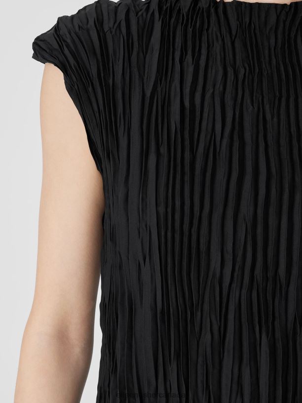 EILEEN FISHER Silk Georgette Crepe Pant with Slits Easy Fit Ankle Length Women BLACK Clothing 024FN593