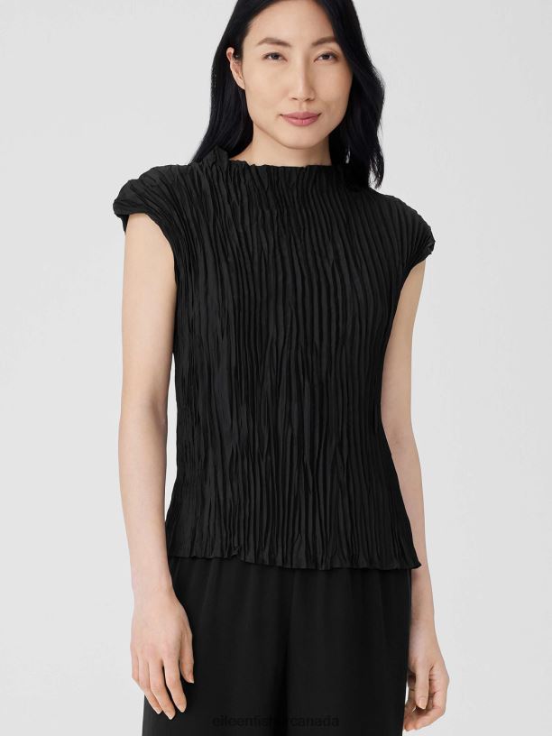 EILEEN FISHER Silk Georgette Crepe Pant with Slits Easy Fit Ankle Length Women BLACK Clothing 024FN593