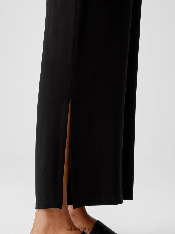 EILEEN FISHER Silk Georgette Crepe Pant with Slits Easy Fit Ankle Length Women BLACK Clothing 024FN758