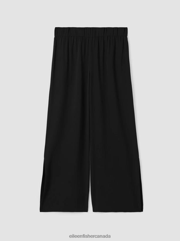 EILEEN FISHER Silk Georgette Crepe Pant with Slits Easy Fit Ankle Length Women BLACK Clothing 024FN758