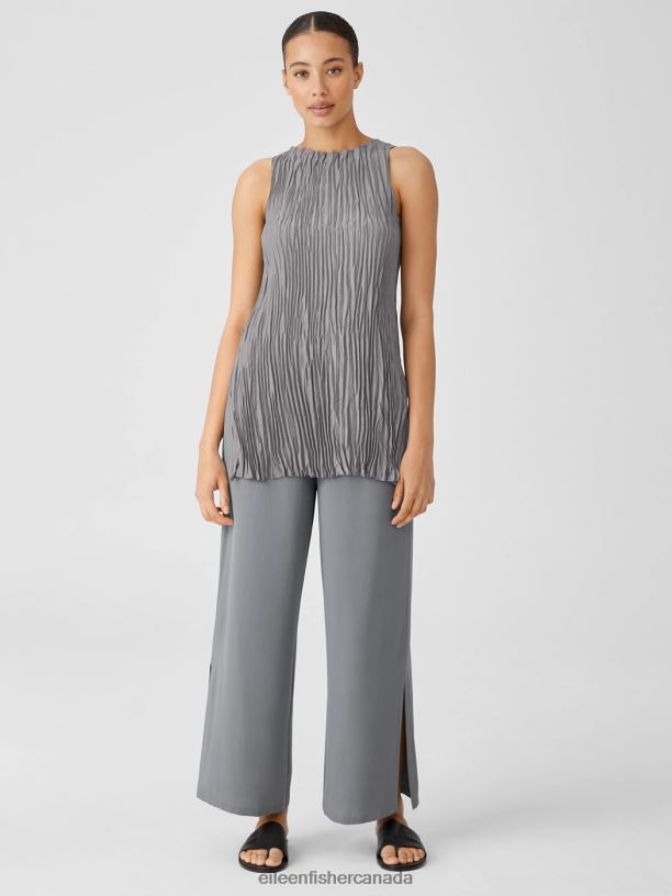 EILEEN FISHER Silk Georgette Crepe Pant with Slits Easy Fit Ankle Length Women STEEL Clothing 024FN760
