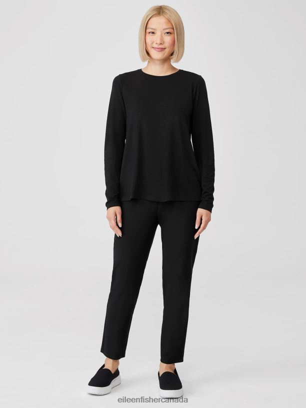 EILEEN FISHER Washable Stretch Crepe High-Waisted Pant Slim Fit Ankle Length Women BLACK Clothing 024FN590