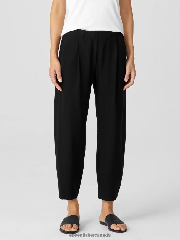 EILEEN FISHER Washable Stretch Crepe Pleated Lantern Pant Easy Fit Ankle Length Women BLACK Clothing 024FN700