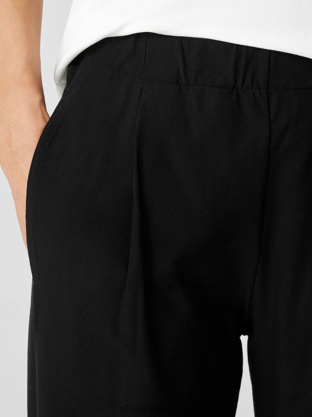 EILEEN FISHER Washable Stretch Crepe Pleated Lantern Pant Easy Fit Ankle Length Women BLACK Clothing 024FN700