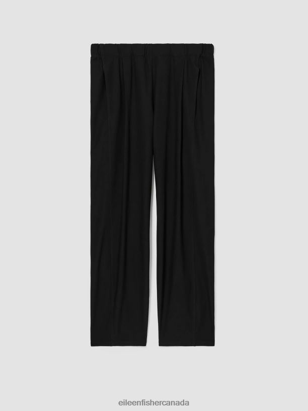 EILEEN FISHER Washable Stretch Crepe Pleated Lantern Pant Easy Fit Ankle Length Women BLACK Clothing 024FN700
