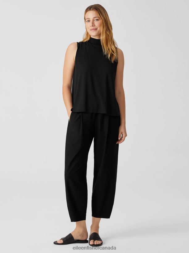 EILEEN FISHER Washable Stretch Crepe Pleated Lantern Pant Easy Fit Ankle Length Women BLACK Clothing 024FN725
