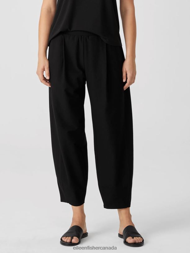 EILEEN FISHER Washable Stretch Crepe Pleated Lantern Pant Easy Fit Ankle Length Women BLACK Clothing 024FN725