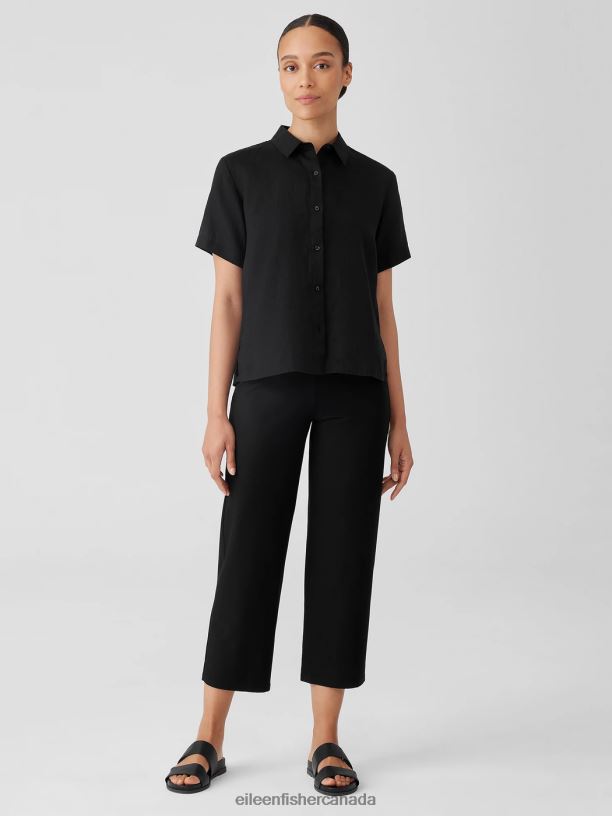 EILEEN FISHER Washable Stretch Crepe Straight Pant with Yoke Easy Fit Cropped Length Women BLACK Clothing 024FN573