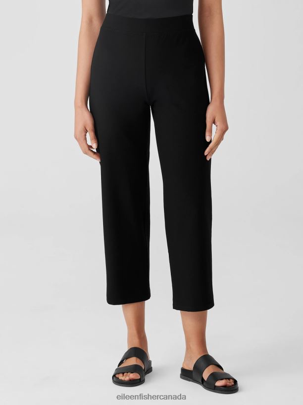 EILEEN FISHER Washable Stretch Crepe Straight Pant with Yoke Easy Fit Cropped Length Women BLACK Clothing 024FN573