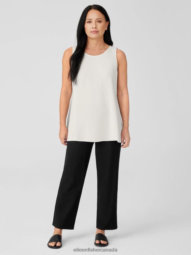 EILEEN FISHER Washable Stretch Crepe Straight Pant with Yoke Easy Fit Cropped Length Women BLACK Clothing 024FN573