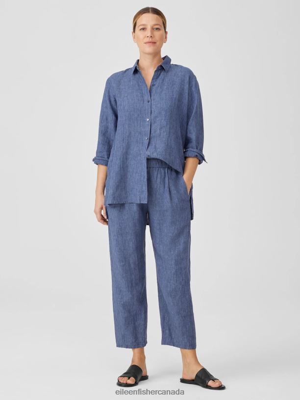 EILEEN FISHER Washed Organic Linen Delave Lantern Pant Easy Fit Cropped Length Women BLUEBERRY Clothing 024FN568