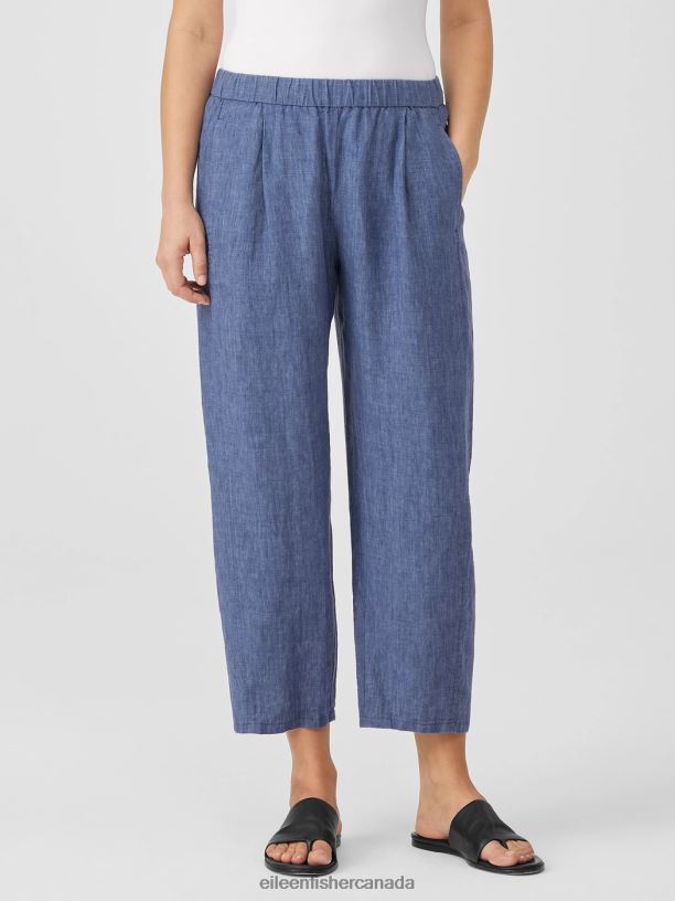 EILEEN FISHER Washed Organic Linen Delave Lantern Pant Easy Fit Cropped Length Women BLUEBERRY Clothing 024FN568