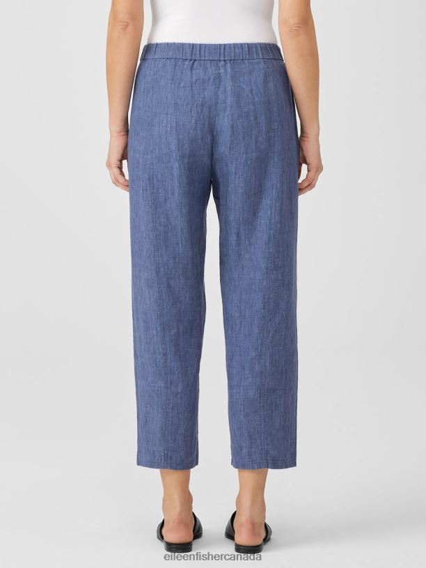 EILEEN FISHER Washed Organic Linen Delave Lantern Pant Easy Fit Cropped Length Women BLUEBERRY Clothing 024FN568