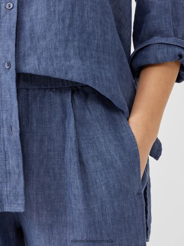 EILEEN FISHER Washed Organic Linen Delave Lantern Pant Easy Fit Cropped Length Women BLUEBERRY Clothing 024FN568