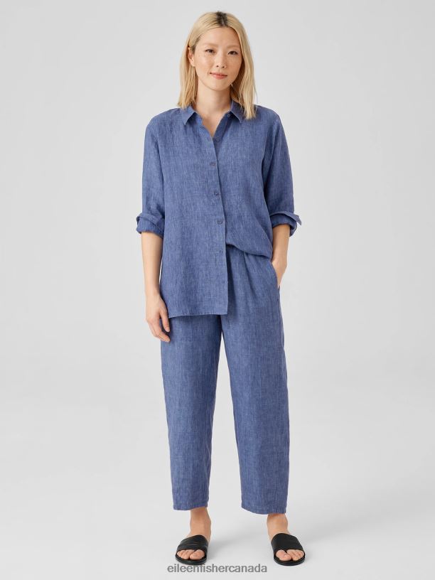 EILEEN FISHER Washed Organic Linen Delave Lantern Pant Easy Fit Cropped Length Women BLUEBERRY Clothing 024FN568
