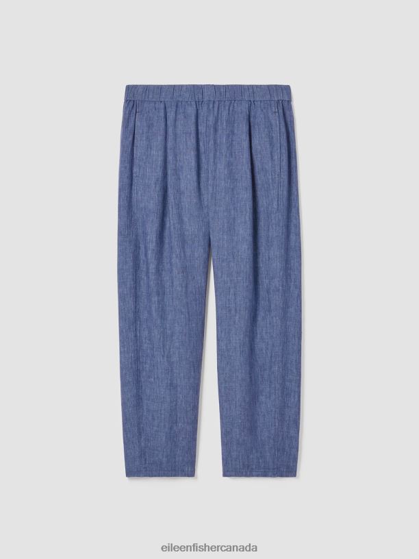EILEEN FISHER Washed Organic Linen Delave Lantern Pant Easy Fit Cropped Length Women BLUEBERRY Clothing 024FN568