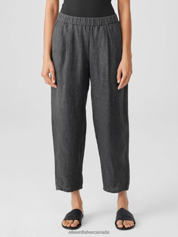 EILEEN FISHER Washed Organic Linen Delave Lantern Pant Easy Fit Cropped Length Women GRAPHITE Clothing 024FN564