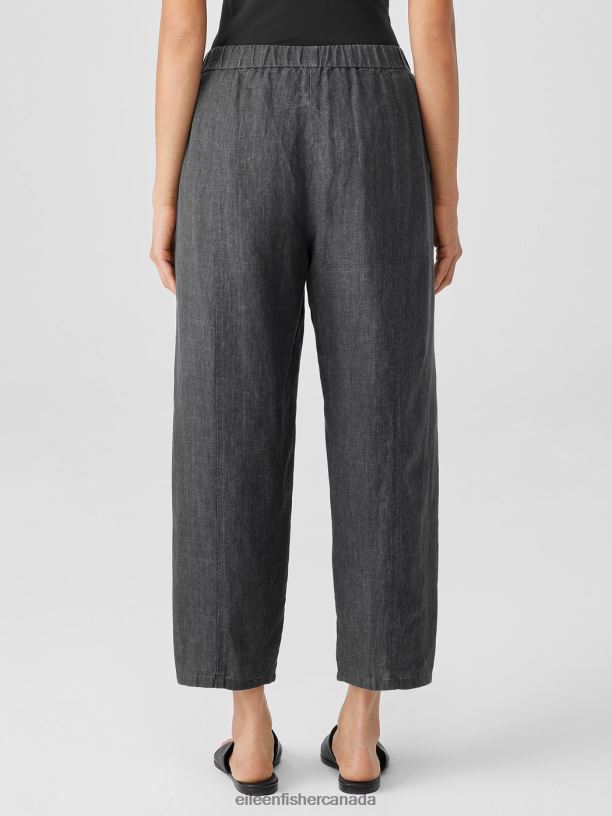 EILEEN FISHER Washed Organic Linen Delave Lantern Pant Easy Fit Cropped Length Women GRAPHITE Clothing 024FN564