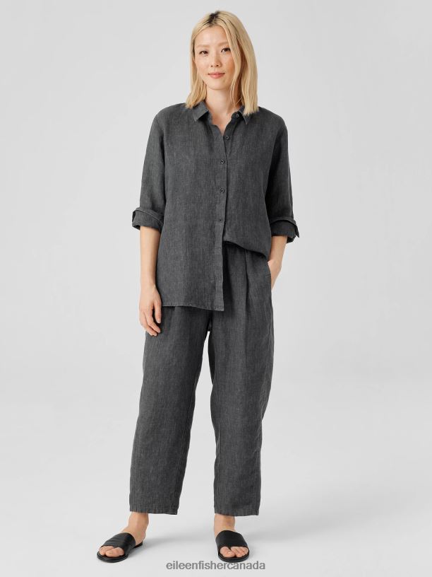 EILEEN FISHER Washed Organic Linen Delave Lantern Pant Easy Fit Cropped Length Women GRAPHITE Clothing 024FN564