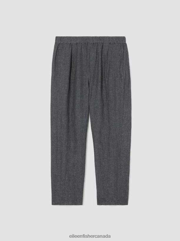 EILEEN FISHER Washed Organic Linen Delave Lantern Pant Easy Fit Cropped Length Women GRAPHITE Clothing 024FN564