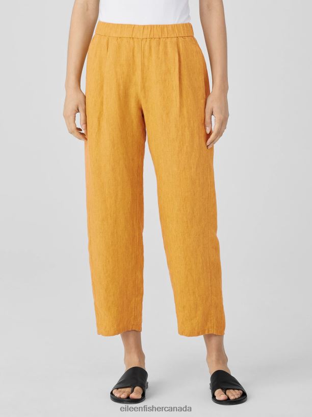 EILEEN FISHER Washed Organic Linen Delave Lantern Pant Easy Fit Cropped Length Women MARIGOLD Clothing 024FN567