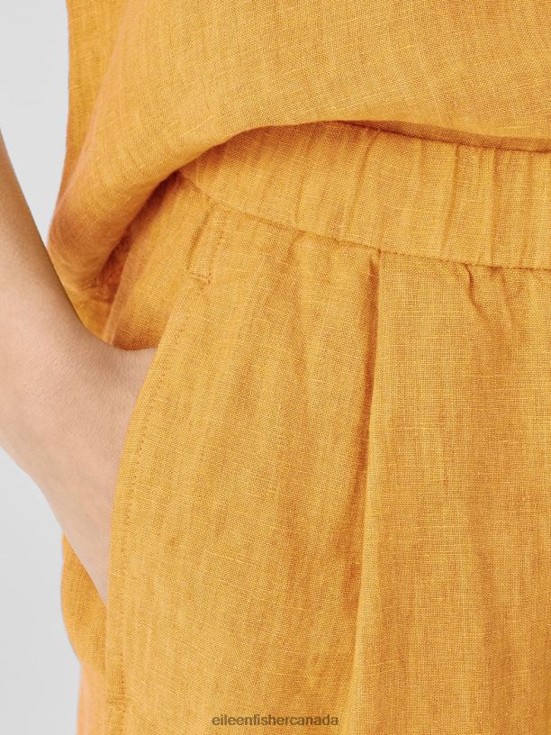 EILEEN FISHER Washed Organic Linen Delave Lantern Pant Easy Fit Cropped Length Women MARIGOLD Clothing 024FN567