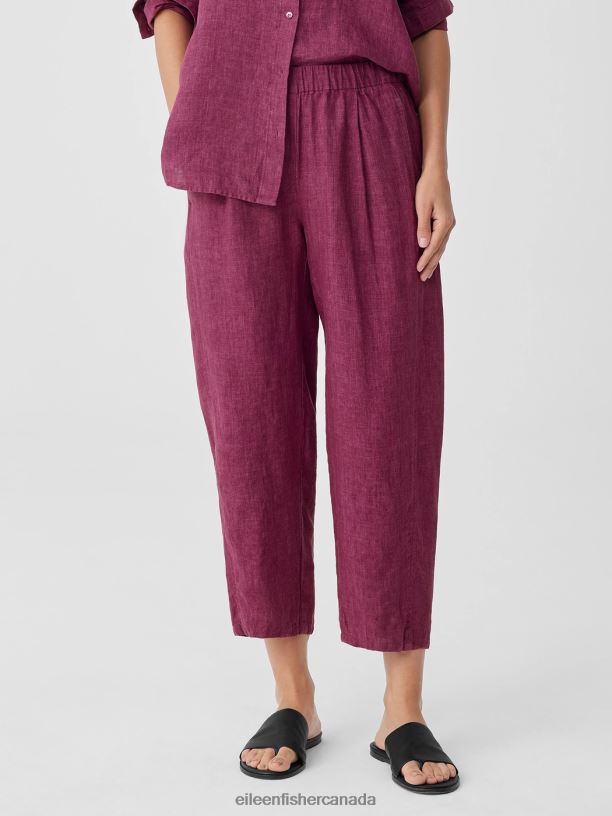 EILEEN FISHER Washed Organic Linen Delave Lantern Pant Easy Fit Cropped Length Women RASPBERRY Clothing 024FN566