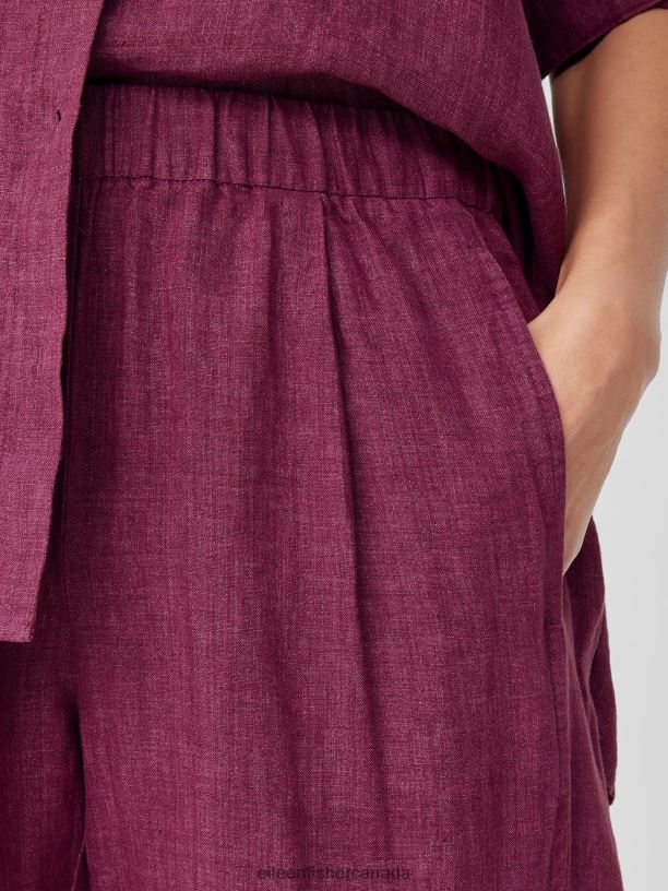 EILEEN FISHER Washed Organic Linen Delave Lantern Pant Easy Fit Cropped Length Women RASPBERRY Clothing 024FN566