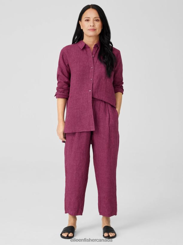 EILEEN FISHER Washed Organic Linen Delave Lantern Pant Easy Fit Cropped Length Women RASPBERRY Clothing 024FN566