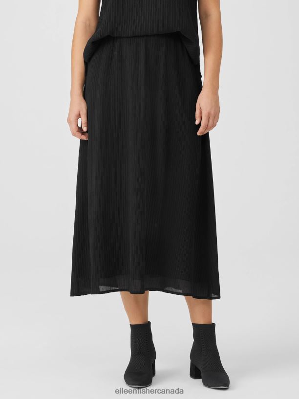 EILEEN FISHER Accordion Silk Jacquard Skirt Easy Fit Full Length Women BLACK Clothing 024FN873
