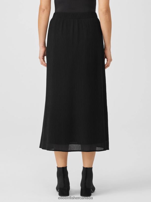 EILEEN FISHER Accordion Silk Jacquard Skirt Easy Fit Full Length Women BLACK Clothing 024FN873
