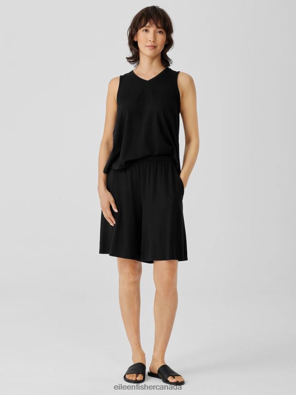 EILEEN FISHER Fine Jersey Shorts Easy Fit Short Length Women BLACK Clothing 024FN816