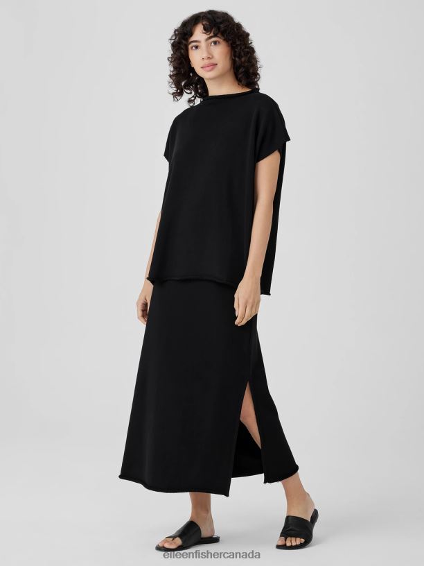 EILEEN FISHER Organic Cotton French Terry A-Line Skirt Easy Fit Full Length Women BLACK Clothing 024FN874