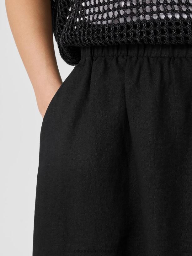 EILEEN FISHER Organic Linen Pocket Skirt Easy Fit Full Length Women BLACK Clothing 024FN827