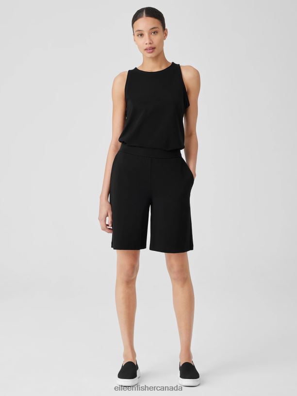 EILEEN FISHER Pima Cotton Stretch Jersey Flared Shorts Easy Fit Short Length Women BLACK Clothing 024FN625